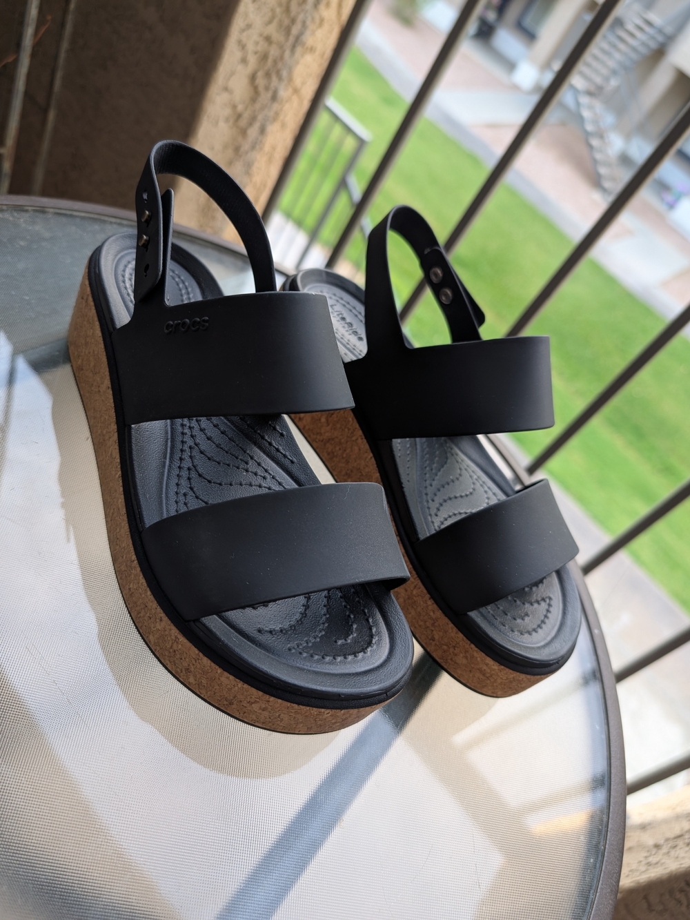 Crocs Brooklyn Low Wedge Cork Sandal - Women's Size 6 Black